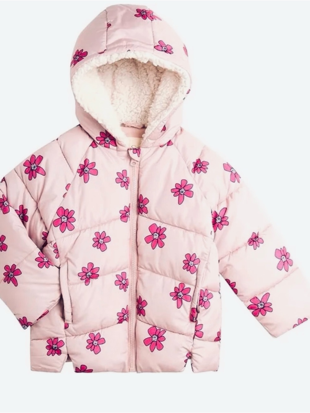 Jessica Simpson Pink Floral Sherpa-Lined Puffer Jacket